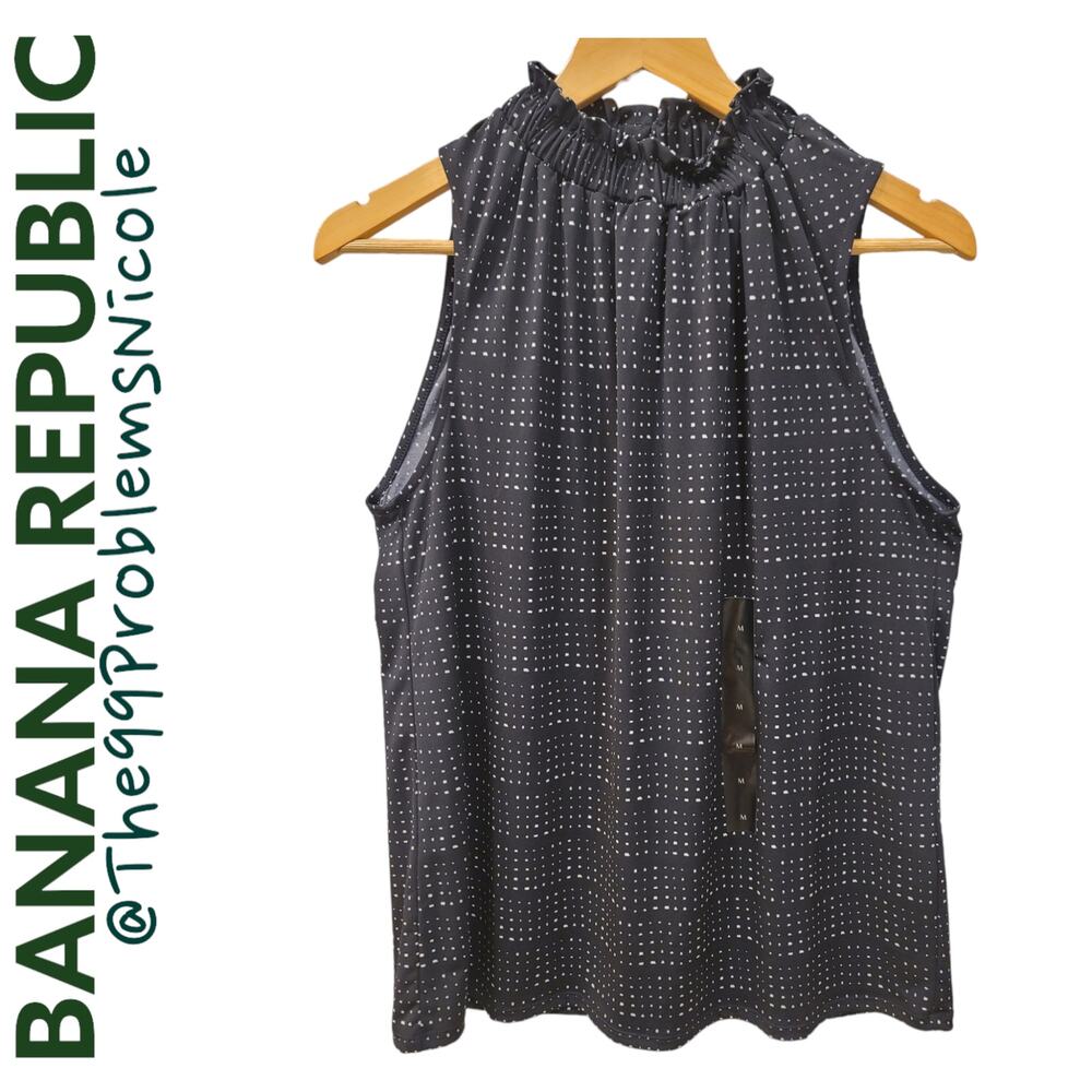 Banana Republic Blue and white mock neck blouse